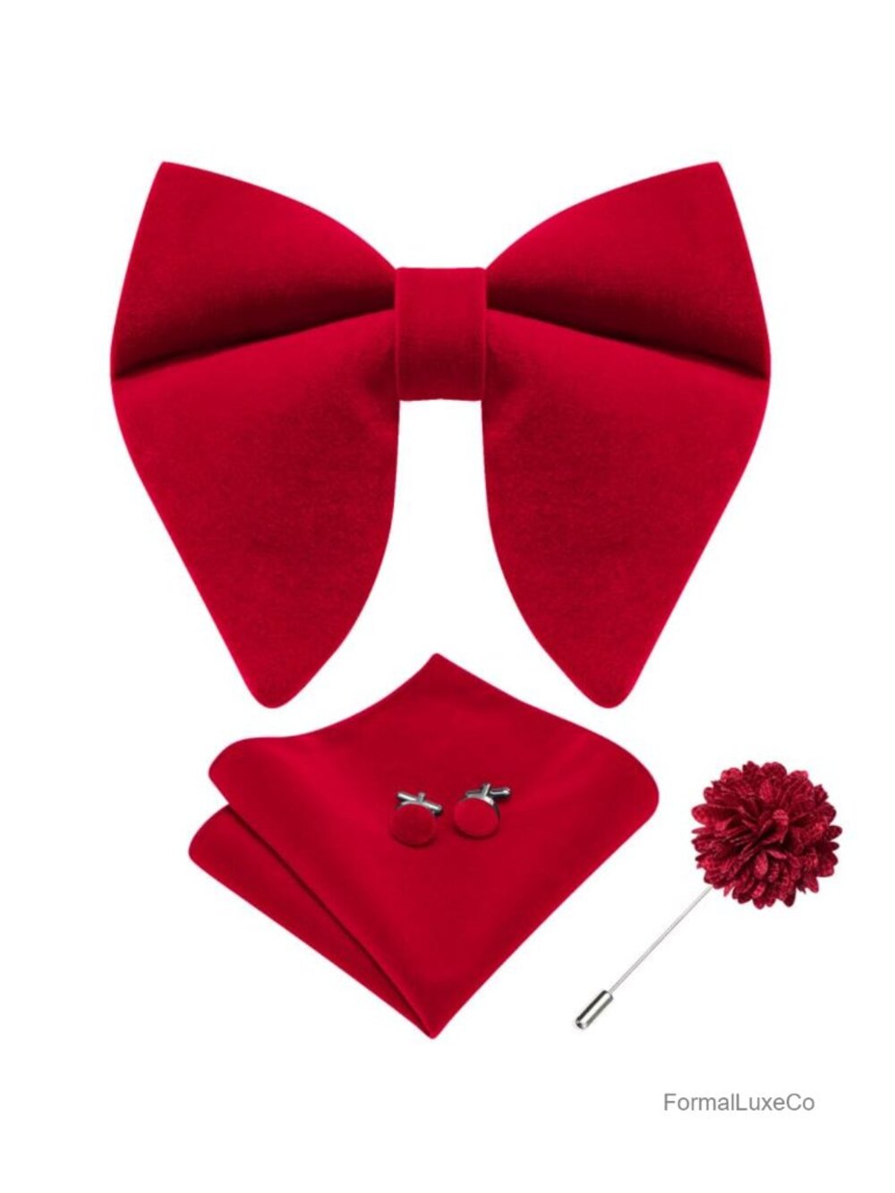 Men's Pre-Tied Velvet Bow Tie & Accessory Set Adjustable Strap Gift Box
